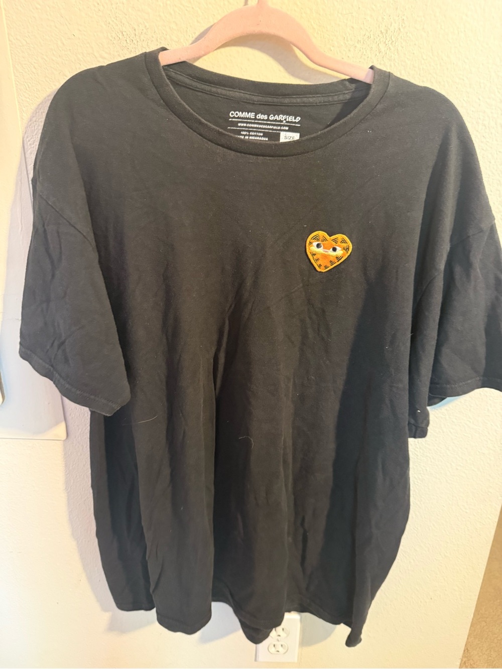 Comme des Garfield Black Heart Logo Graphic Tee XL 100% Cotton Unisex